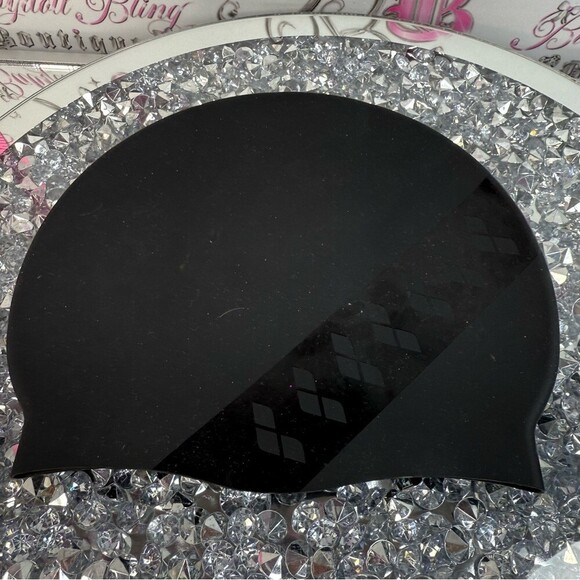 Arena swim cap stretchy pools lakes hair protection Black Silicone Swim Cap
